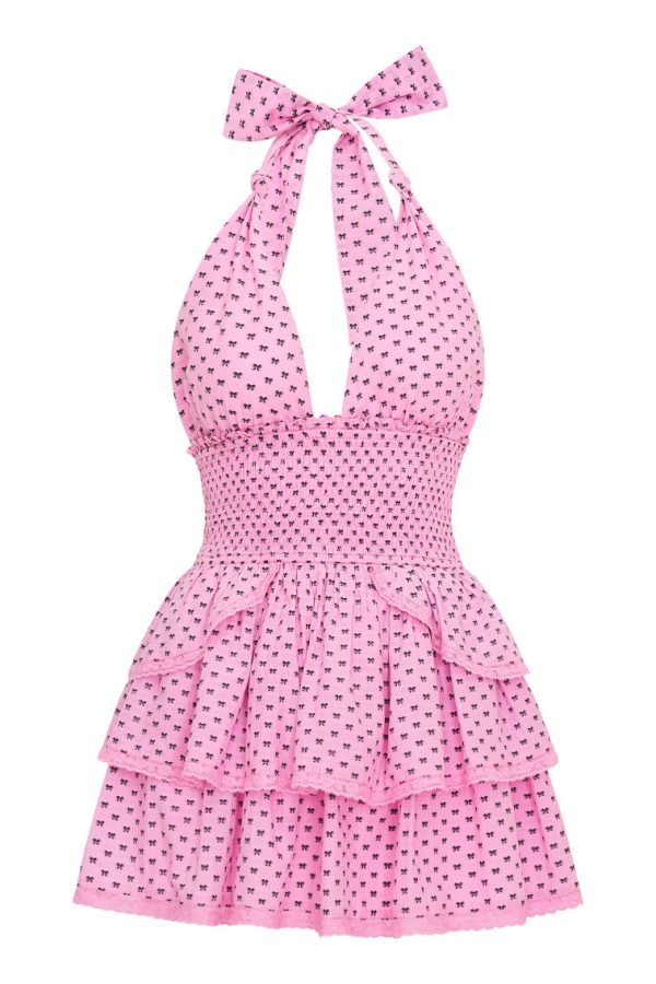 Deanna Cotton Bow Mini Halter Dress For Cheap - Image 4