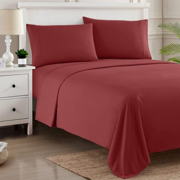 1500 Supreme Collection Sheet Sets Burgundy - Luxury Hotel Bed Sheets and Pillowcase Set For Mattress - Extra Soft, Elastic Corner Straps, Deep Pocket Sheets, Burgundy Fashion - Image 3