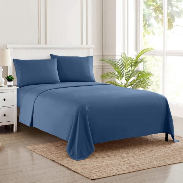 1500 Supreme Collection Sheet Sets Denim Blue - Luxury Hotel Bed Sheets and Pillowcase Set For Mattress - Extra Soft, Elastic Corner Straps, Deep Pocket Sheets, Denim Blue on Sale - Image 2