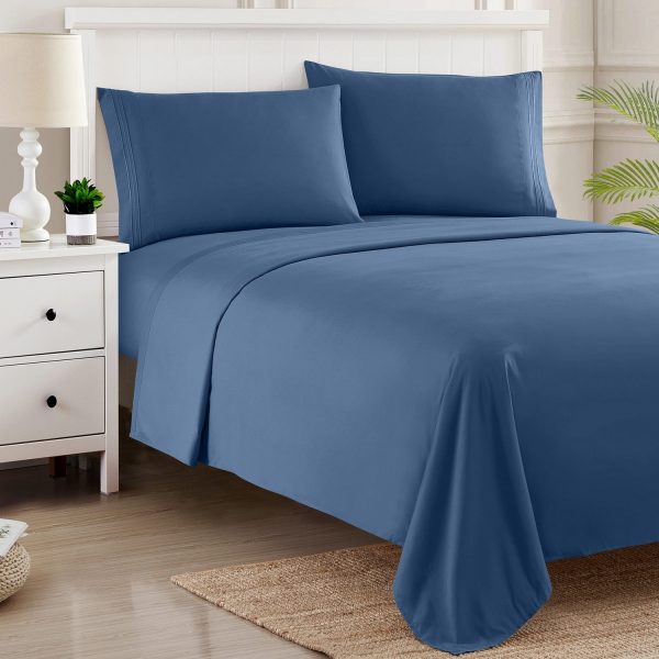 1500 Supreme Collection Sheet Sets Denim Blue - Luxury Hotel Bed Sheets and Pillowcase Set For Mattress - Extra Soft, Elastic Corner Straps, Deep Pocket Sheets, Denim Blue on Sale - Image 3