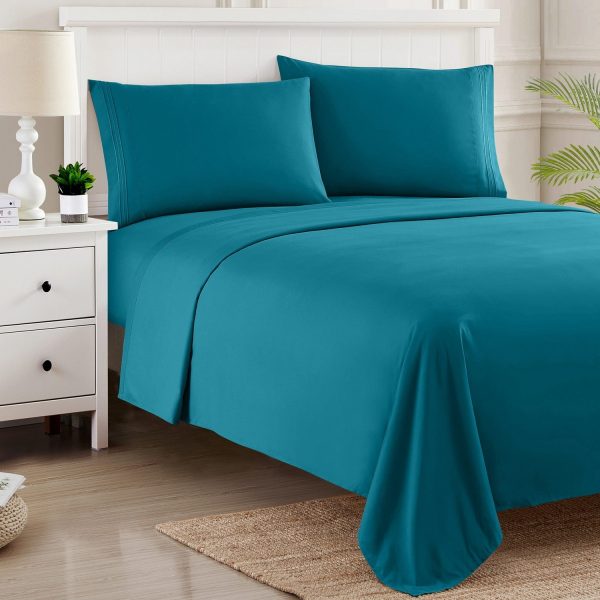 1500 Supreme Collection Sheet Sets Teal - Luxury Hotel Bed Sheets and Pillowcase Set For Mattress - Extra Soft, Elastic Corner Straps, Deep Pocket Sheets, Teal Hot on Sale - Image 3