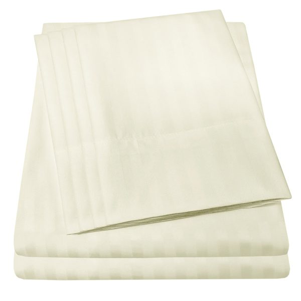 Deluxe 6-Piece Bed Sheet Set (Dobby Stripe Beige) For Discount