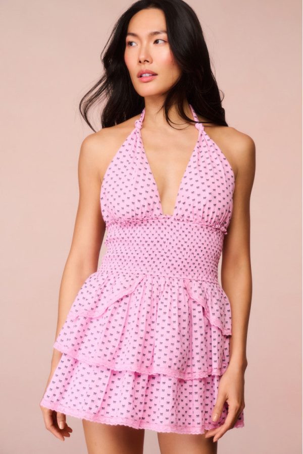 Deanna Cotton Bow Mini Halter Dress For Cheap