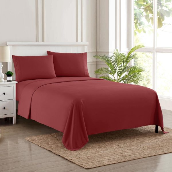 1500 Supreme Collection Sheet Sets Burgundy - Luxury Hotel Bed Sheets and Pillowcase Set For Mattress - Extra Soft, Elastic Corner Straps, Deep Pocket Sheets, Burgundy Fashion - Image 2