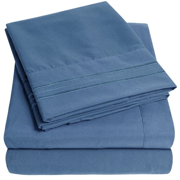 1500 Supreme Collection Sheet Sets Denim Blue - Luxury Hotel Bed Sheets and Pillowcase Set For Mattress - Extra Soft, Elastic Corner Straps, Deep Pocket Sheets, Denim Blue on Sale