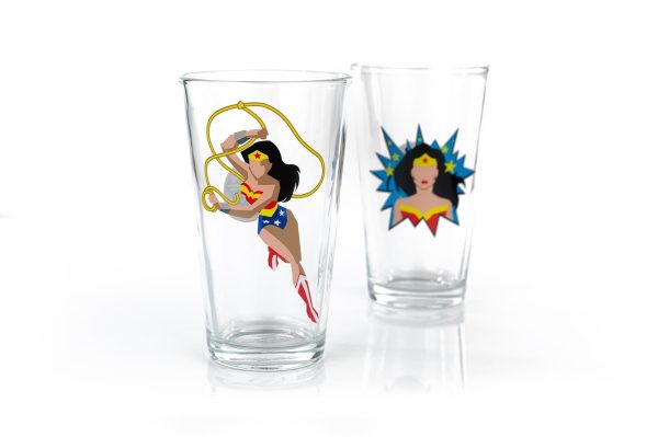 DC Wonder Woman Pint Glass Set | Two Action Packed 16-Ounce Cups | Set Of 2 Sale - Image 3