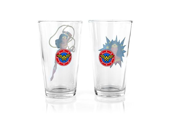 DC Wonder Woman Pint Glass Set | Two Action Packed 16-Ounce Cups | Set Of 2 Sale - Image 2