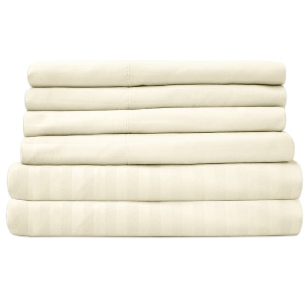 Deluxe 6-Piece Bed Sheet Set (Dobby Stripe Beige) For Discount - Image 3