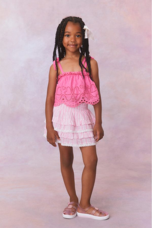 Girls Billie Cotton Stripe Skirt- CAPTIVA PINK For Sale