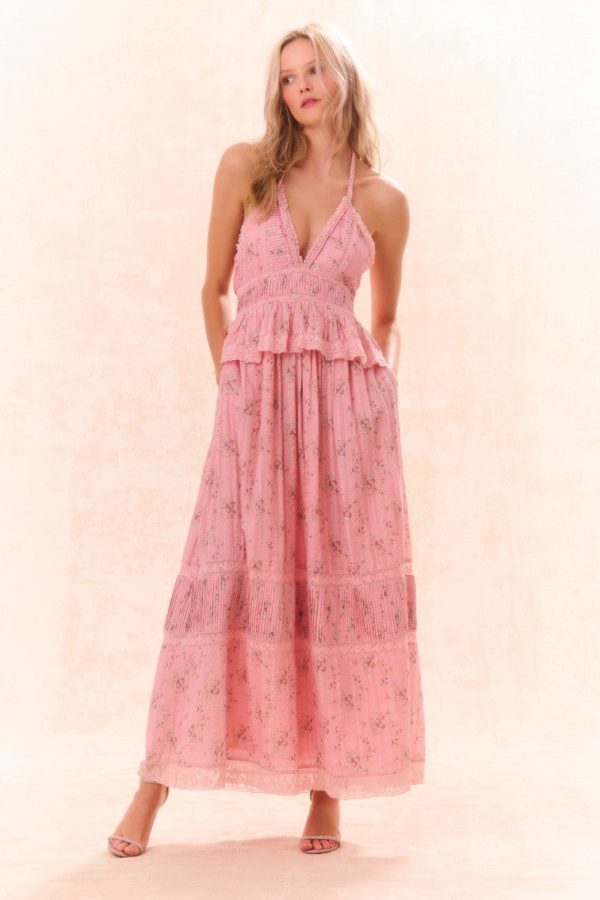 Avice Halter Cotton Print Maxi Dress Online Hot Sale