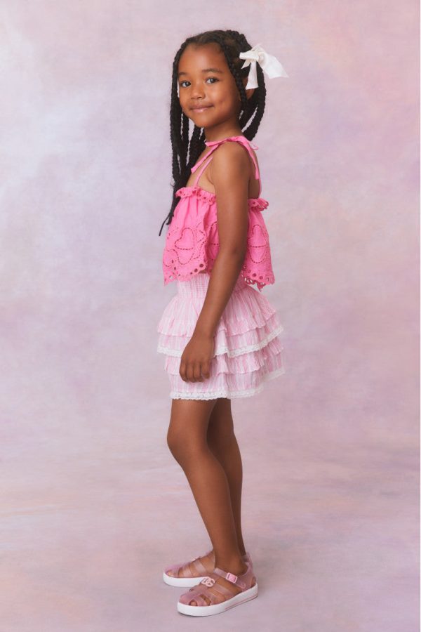 Girls Billie Cotton Stripe Skirt- CAPTIVA PINK For Sale - Image 3