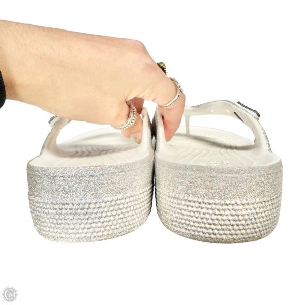 Sandals Flip Flops By Crocs In Silver & White, Size: 9 Online Sale - Image 4