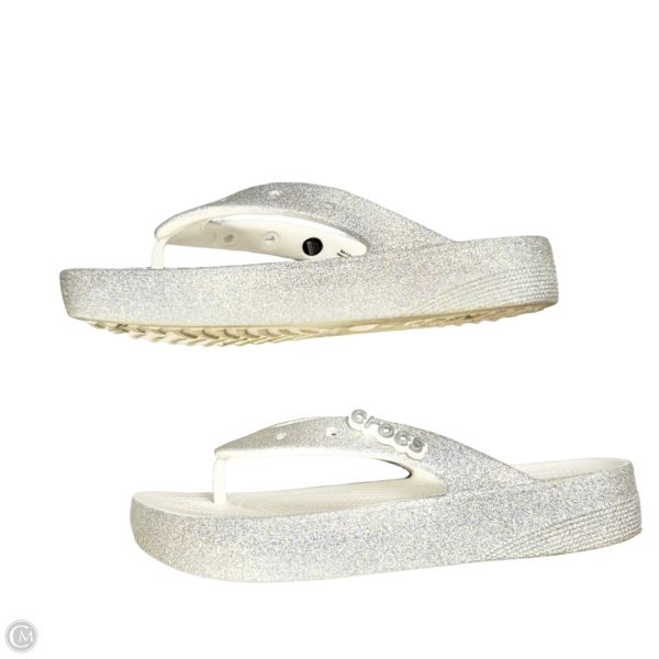 Sandals Flip Flops By Crocs In Silver & White, Size: 9 Online Sale - Image 2