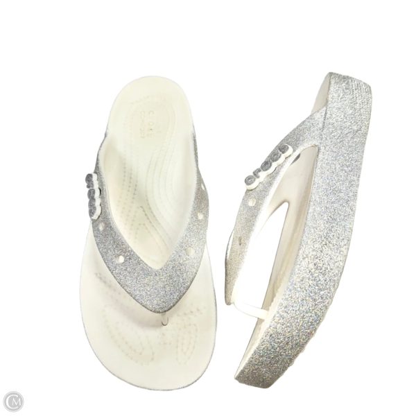 Sandals Flip Flops By Crocs In Silver & White, Size: 9 Online Sale